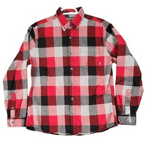 Eddie Bauer Mens Flannel Shirt Classic Fit Button Up Red Black Gray Plaid